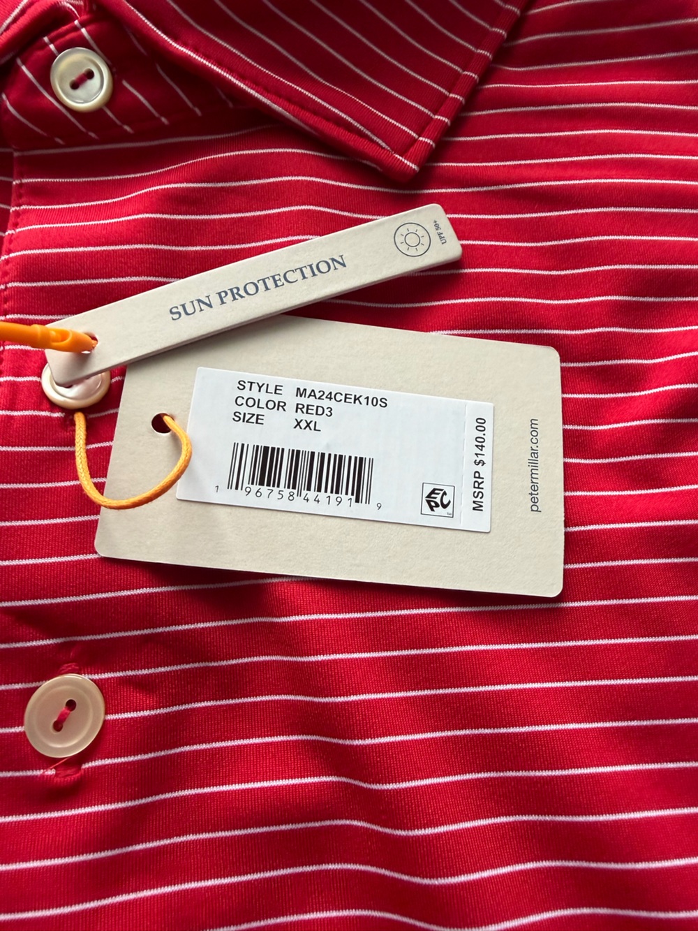 Peter Millar Red and white Striped Men’s Polo - Picture 5 of 7